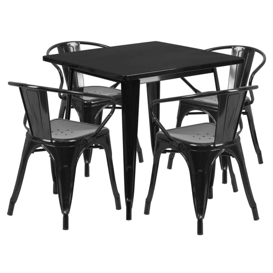 Dining Table Sets * | Cheapest Flash Furniture 31.5 In. Square Metal Indoor-Outdoor Table Set With 4 Arm Chairs