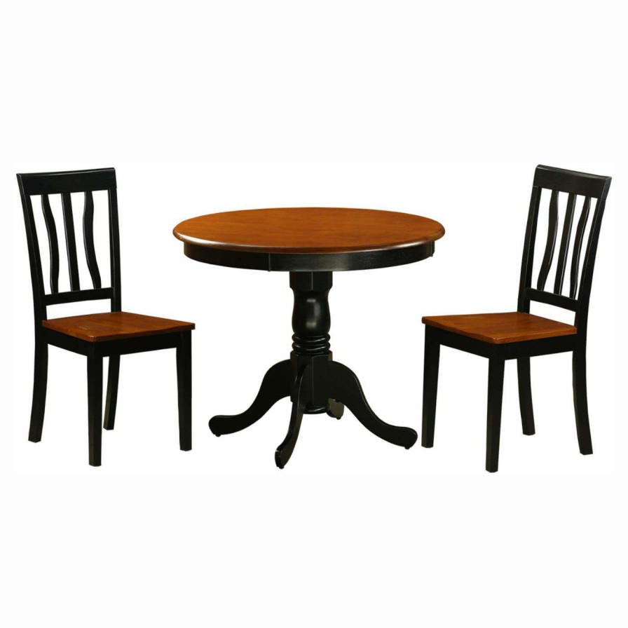 Dining Table Sets * | Discount East West Furniture Antique 3 Piece Pedestal Round Dining Table Set With Wooden Seat