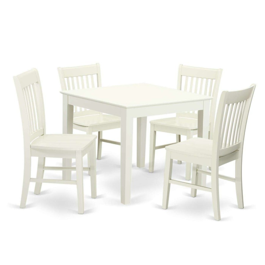 Dining Table Sets * | Best Deal Square East West Furniture Oxford 5 Piece Dining Table Set With 4 Wood Seat Dining Chairs Linen White