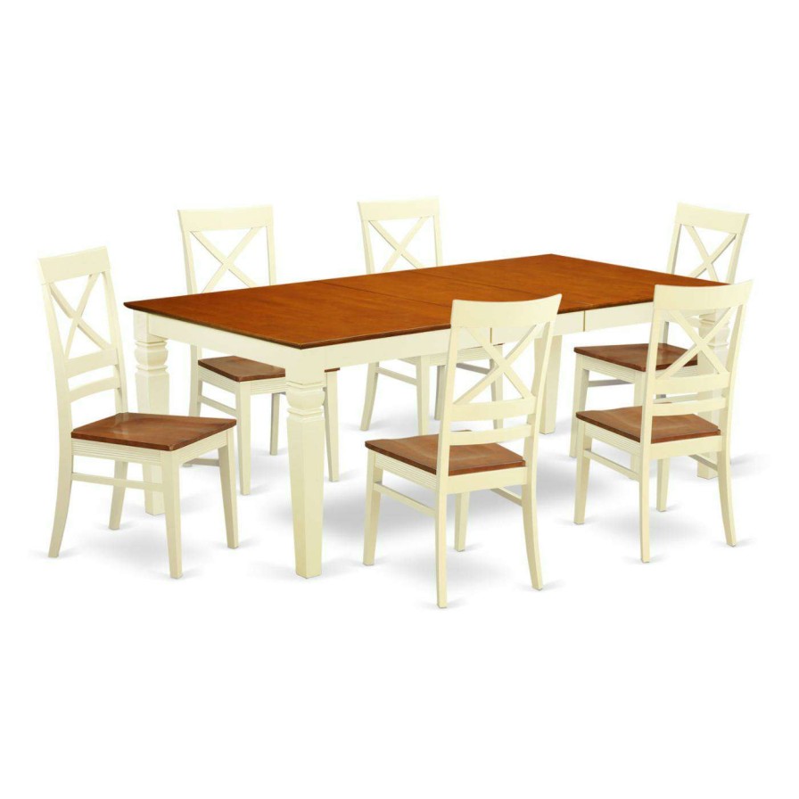 Dining Table Sets * | Best Reviews Of Rectangle East West Furniture Logan 7 Piece Cross-And-Ladder Dining Table Set