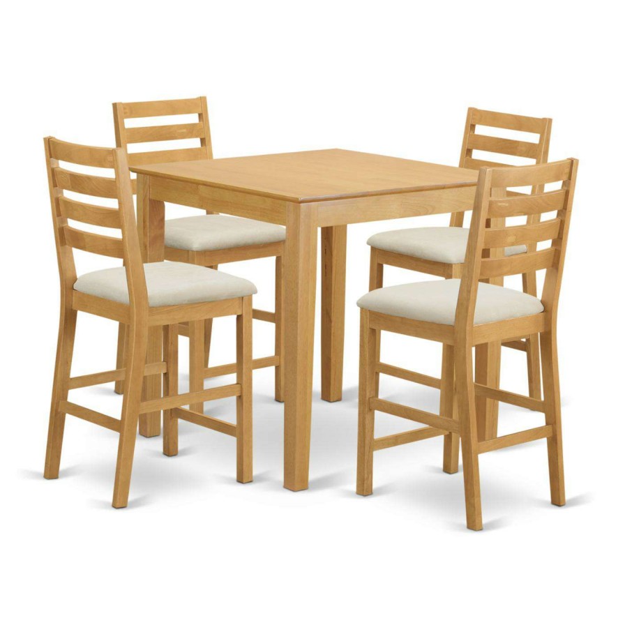 Dining Table Sets * | Budget Casual Dining Sets East West Furniture Pub 5 Piece High Ladder Dining Table Set Wood