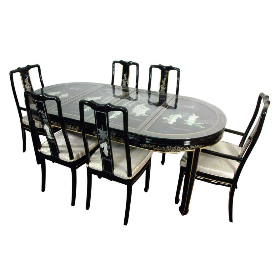 Dining Table Sets * | Best Deal Oval Oriental Furniture Lacquered Dining Room Set