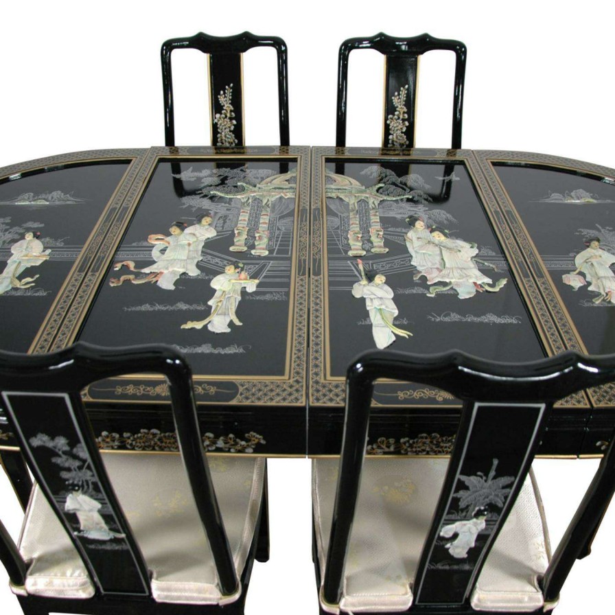 Dining Table Sets * | Best Deal Oval Oriental Furniture Lacquered Dining Room Set