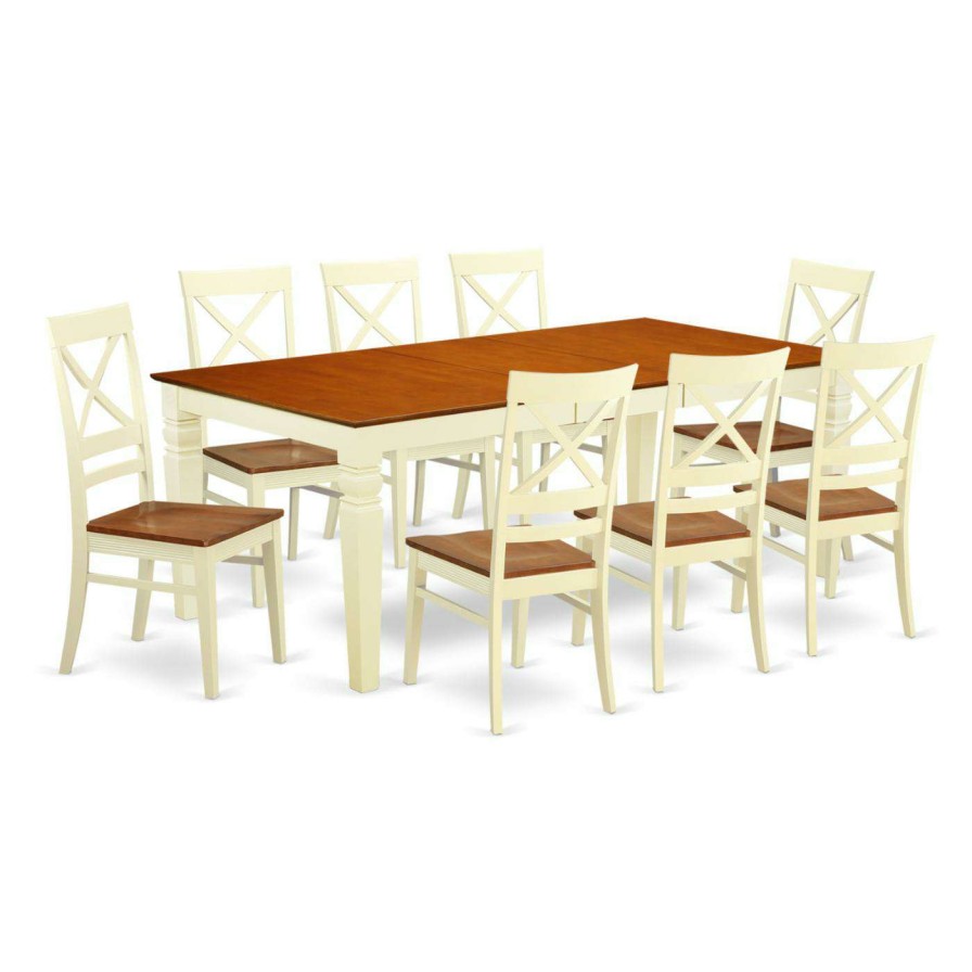 Dining Table Sets * | Best Sale Rectangle East West Furniture Logan 9 Piece Cross-And-Ladder Dining Table Set