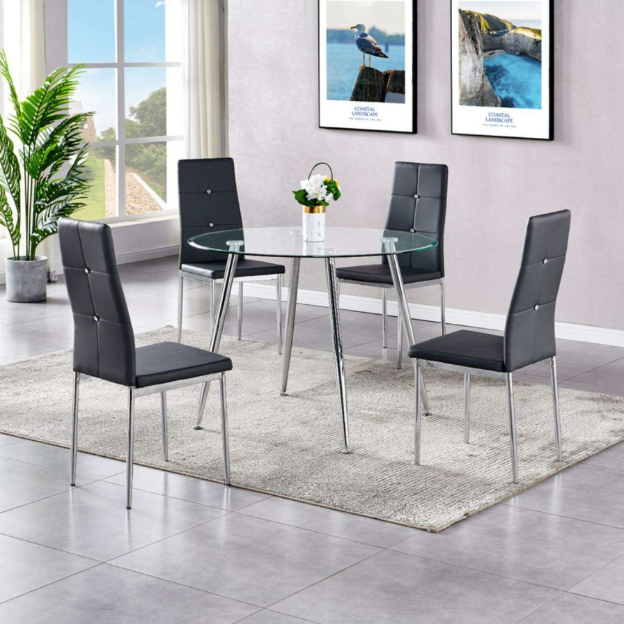 Dining Table Sets * | Coupon Round Best Master Furniture Chapman 5 Piece Modern Dinette Set Black