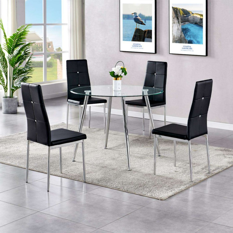 Dining Table Sets * | Coupon Round Best Master Furniture Chapman 5 Piece Modern Dinette Set Black