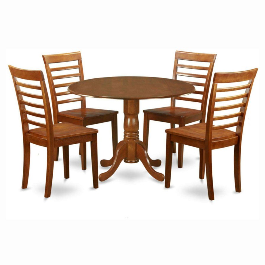 Dining Table Sets * | Coupon Round East West Furniture Dublin 5 Piece Drop Leaf Dining Table Set With Milan Wooden Seat Chairs