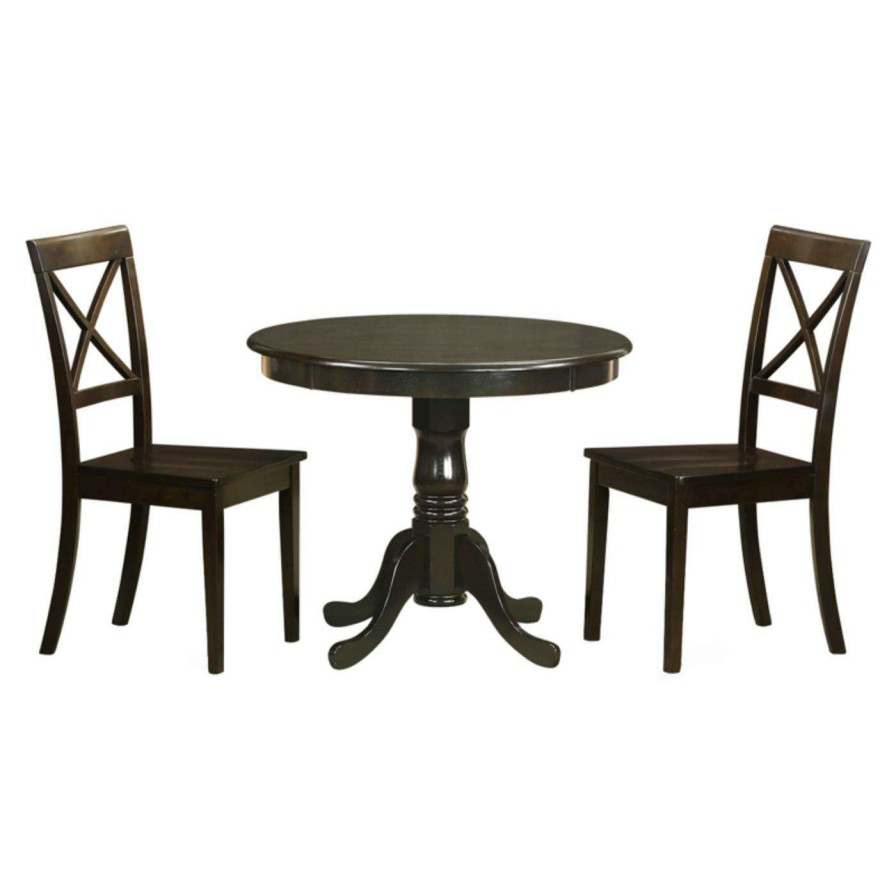 Dining Table Sets * | Budget East West Furniture Antique 3 Piece Pedestal Round Dining Table Set With Boston Wooden Seat Chairs