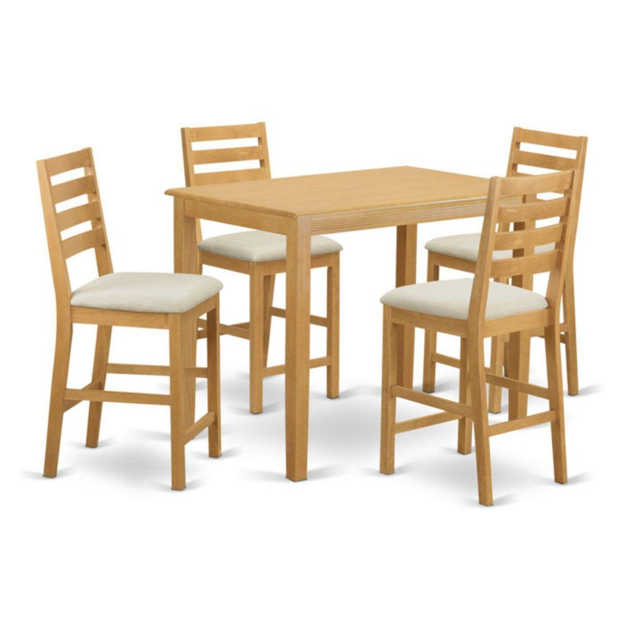 Dining Table Sets * | Cheap Rectangle East West Furniture Yarmouth 5 Piece High Ladder Dining Table Set Wood