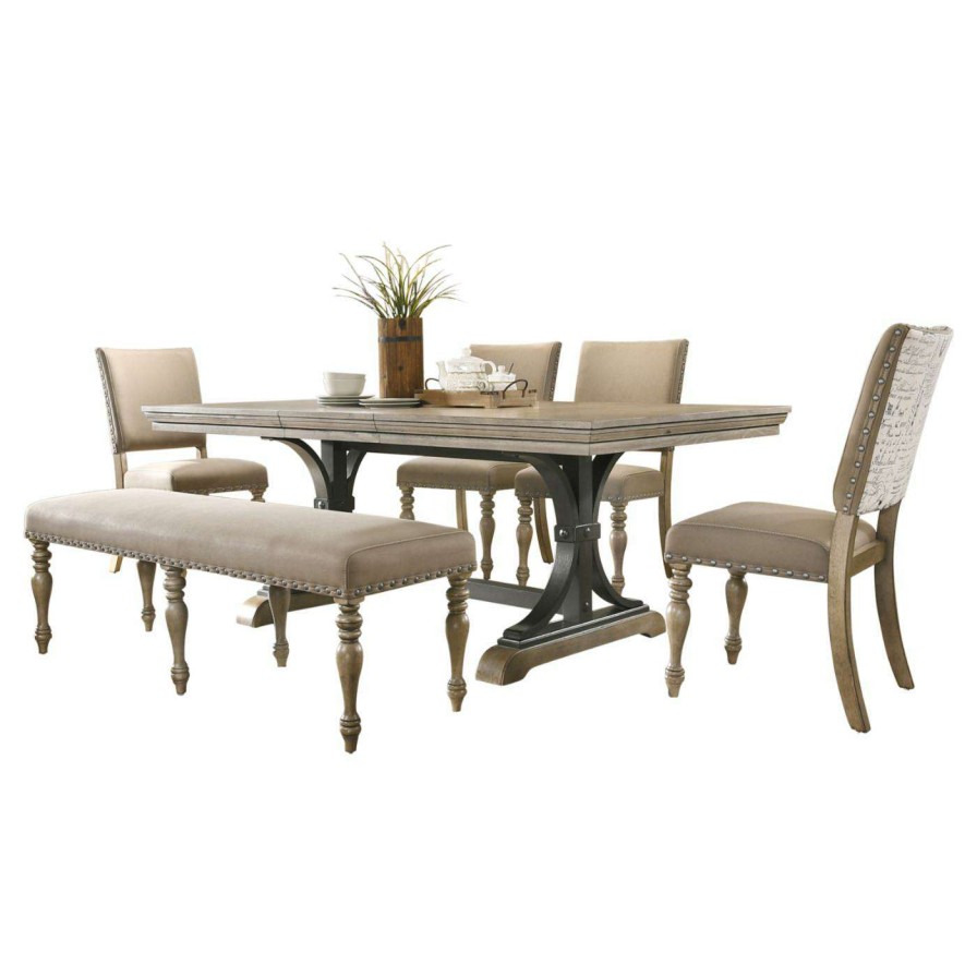 Dining Table Sets * | Cheap Rectangle Roundhill Furniture Birmingham 6 Piece Dining Set