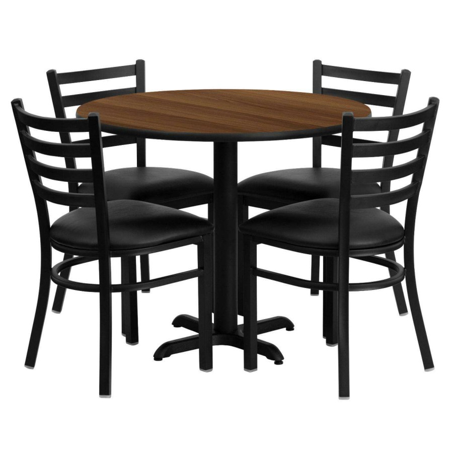 Dining Table Sets * | Best Reviews Of Flash Furniture 36 In. Round Laminate Table Set With 4 Vinyl Seat Ladder Back Barstools