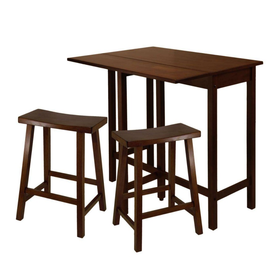 Dining Table Sets * | Flash Sale Rectangle Winsome Lynnwood 3 Piece High Drop Leaf Table With 24 In. Saddle Seat Stool