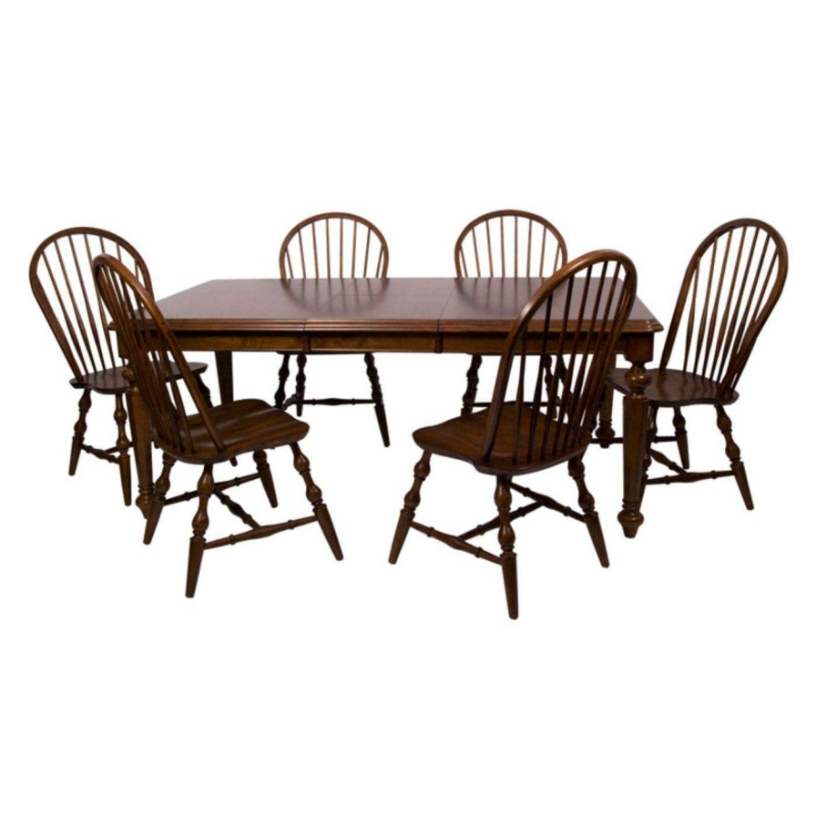 Dining Table Sets * | Top 10 Rectangle Sunset Trading 7-Piece Andrews Butterfly Leaf Dining Table Set In Chestnut