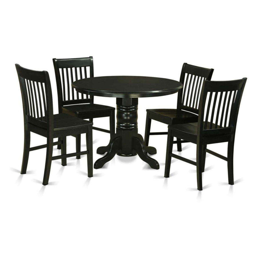 Dining Table Sets * | Brand New Round East West Furniture Shelton 5 Piece Slat Back Dining Table Set