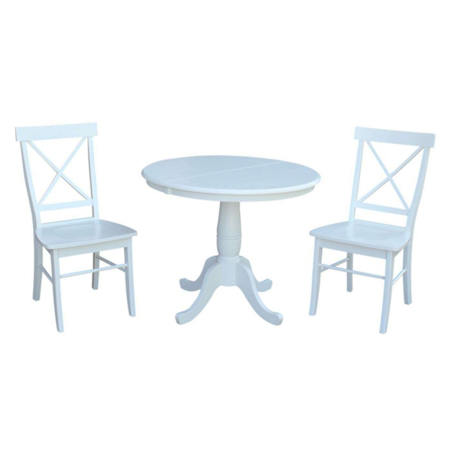 Dining Table Sets * | Budget International Concepts Round Extension 3 Piece Dining Set With X-Back Chairs