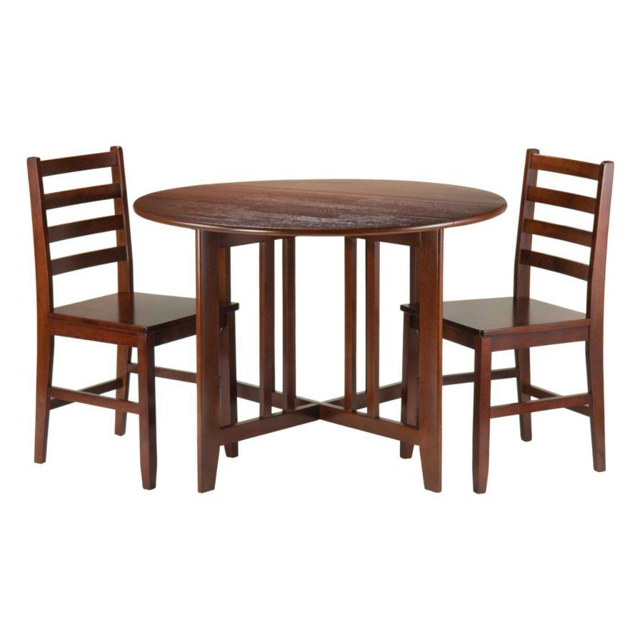 Dining Table Sets * | Cheap Winsome Trading Alamo 3 Piece Round Dining Table Set With Hamilton Ladder Back Chairs