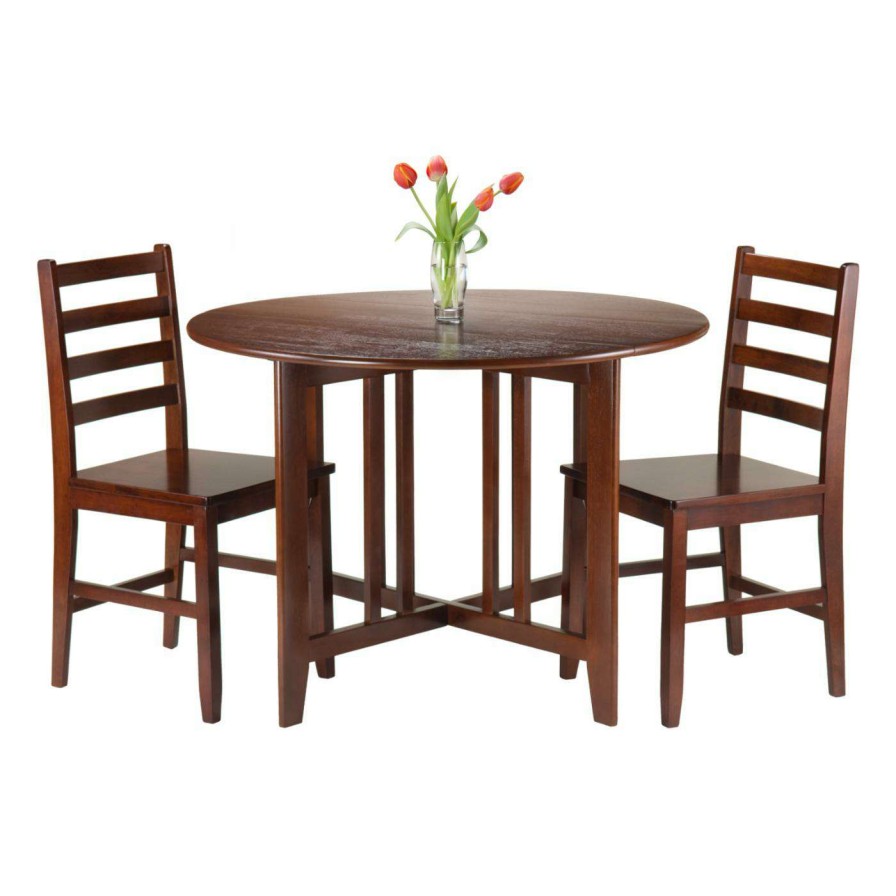 Dining Table Sets * | Cheap Winsome Trading Alamo 3 Piece Round Dining Table Set With Hamilton Ladder Back Chairs