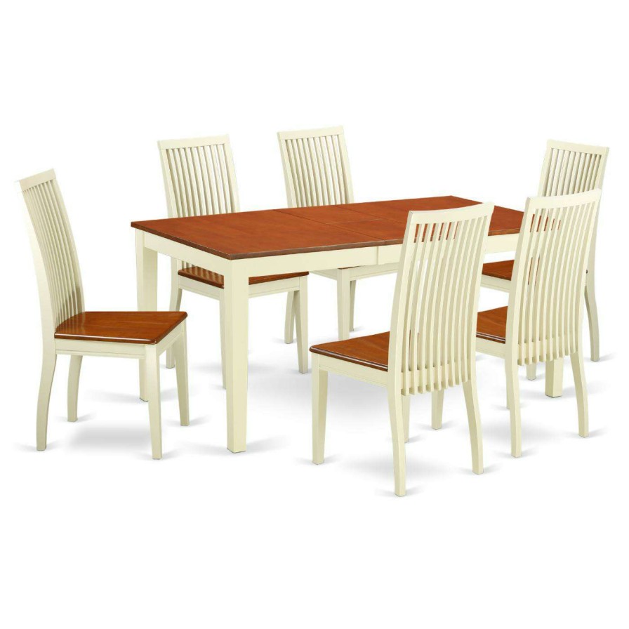 Dining Table Sets * | Promo Rectangle East West Furniture Nicoli 7 Piece Dining Table Set Buttermilk / Cherry