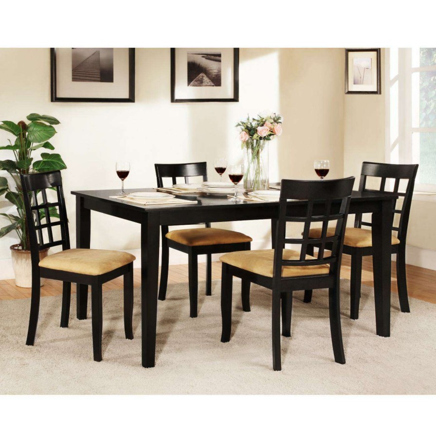 Dining Table Sets * | Outlet Homelegance Tibalt 5 Pc. Rectangle Black Dining Table Set 60 In. With Window Back Chairs