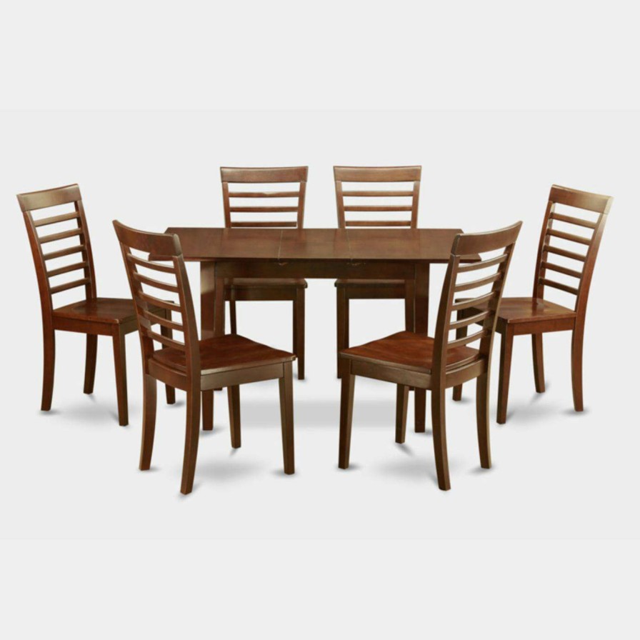 Dining Table Sets * | Top 10 Rectangle East West Furniture Norfolk 7 Piece Straight Ladder Back Dining Table Set