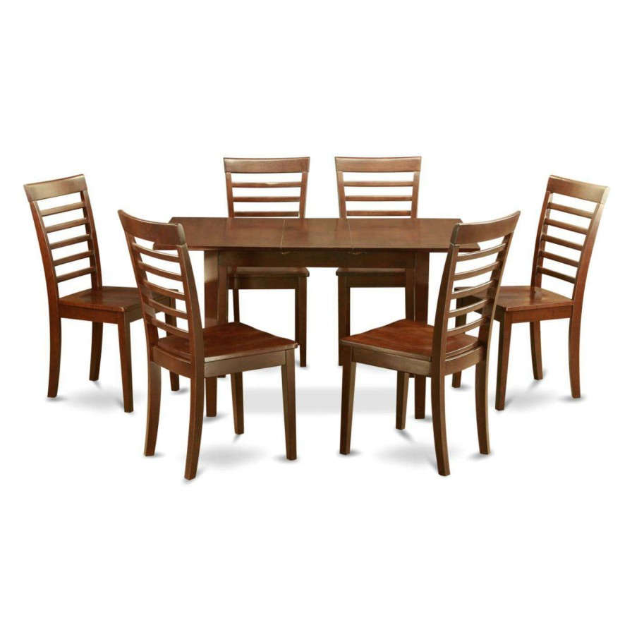 Dining Table Sets * | Top 10 Rectangle East West Furniture Norfolk 7 Piece Straight Ladder Back Dining Table Set