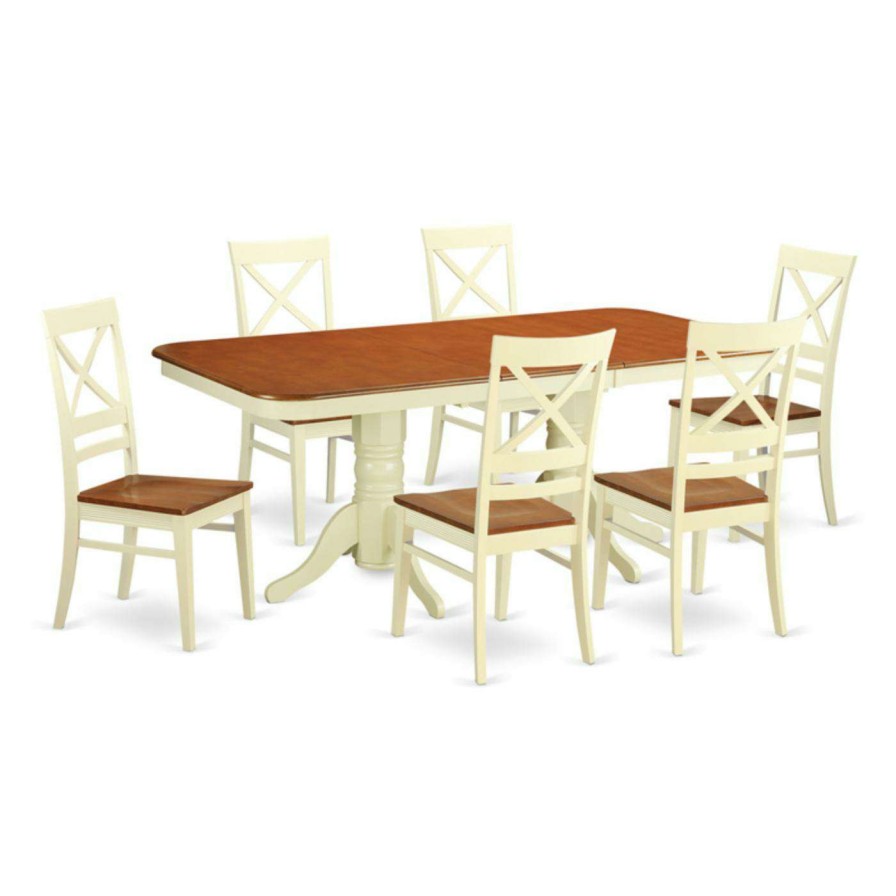 Dining Table Sets * | Deals Rectangle East West Furniture Napoleon 7 Piece Dining Table Set With Quincy Wooden Chairs