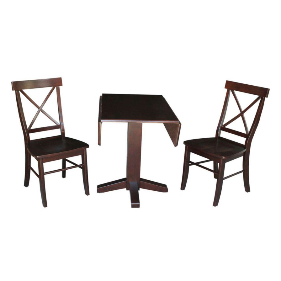 Dining Table Sets * | Best Deal International Concepts Dual Drop Leaf Square 3 Piece Dining Table Set With X-Back Chairs