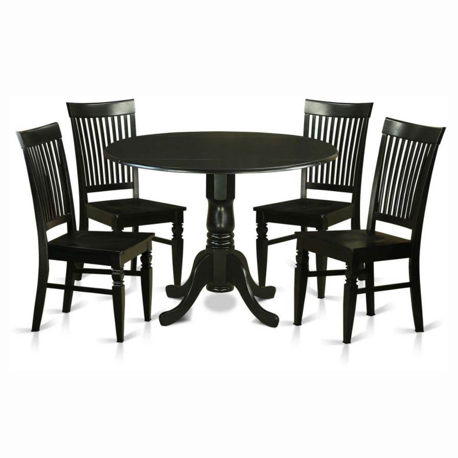 Dining Table Sets * | New Round East West Furniture Dublin 5 Piece Drop Leaf Dining Table Set With Weston Wooden Seat Chairs