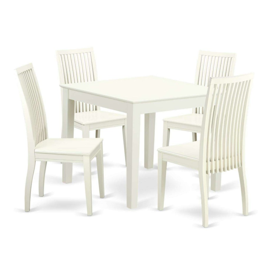 Dining Table Sets * | Promo Square East West Furniture Oxford 5 Piece Dining Table Set With 4 Wood Seat Dining Chairs