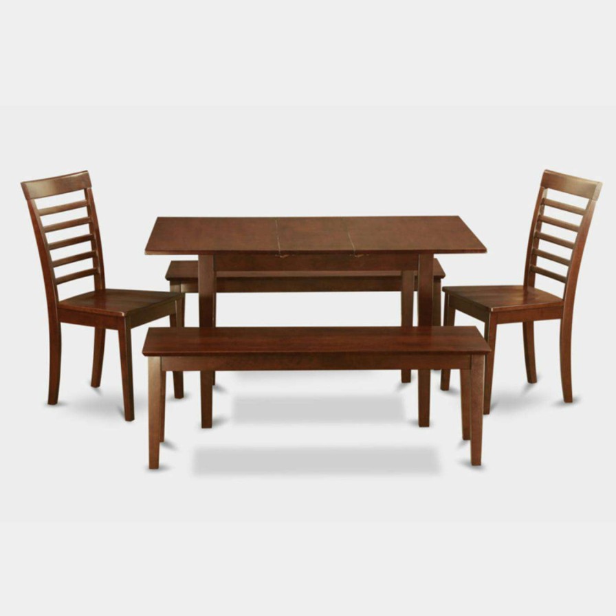 Dining Table Sets * | Budget Rectangle East West Furniture Norfolk 5 Piece Straight Ladder Back Dining Table Set With 2 Benches