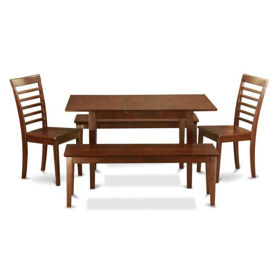 Dining Table Sets * | Budget Rectangle East West Furniture Norfolk 5 Piece Straight Ladder Back Dining Table Set With 2 Benches