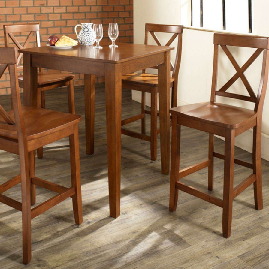 Dining Table Sets * | Cheapest Square Crosley 5-Piece Pub Dining Set With Tapered Leg And X-Back Stools