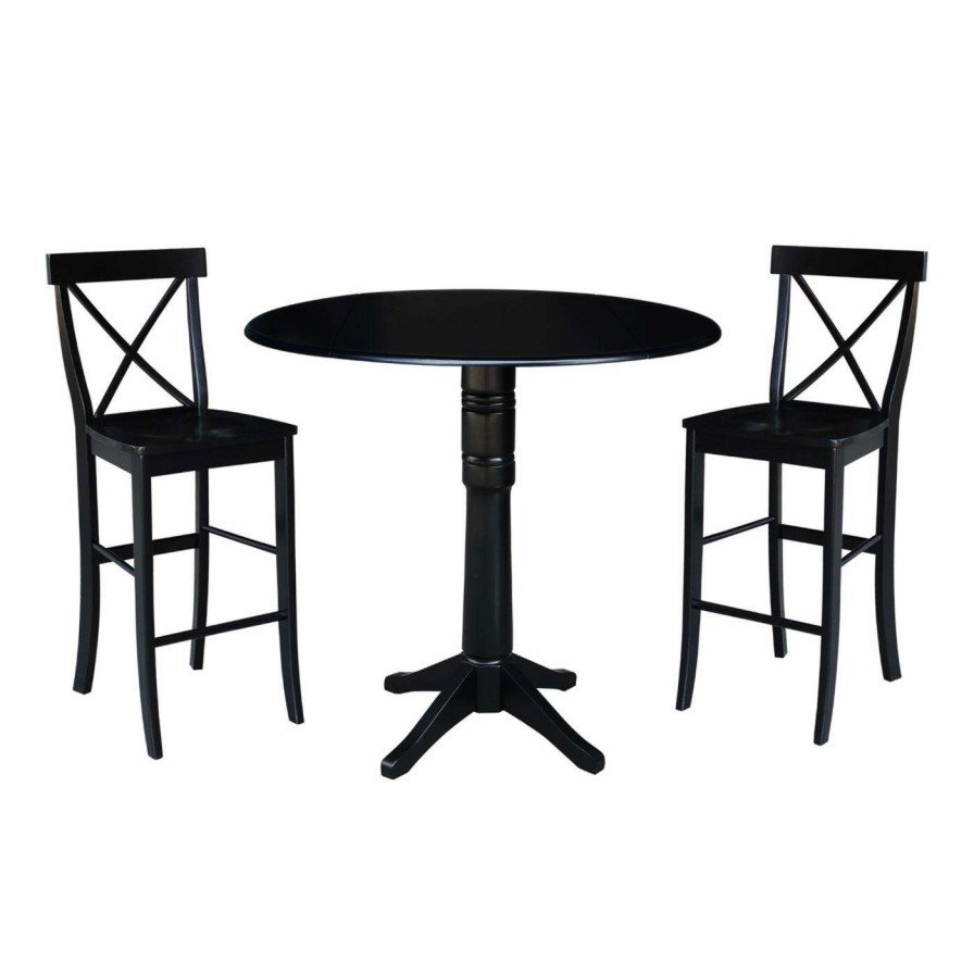 Dining Table Sets * | Discount International Concepts 42 In. Round Pedestal Bar Height Table With 2 Bar Height Stools