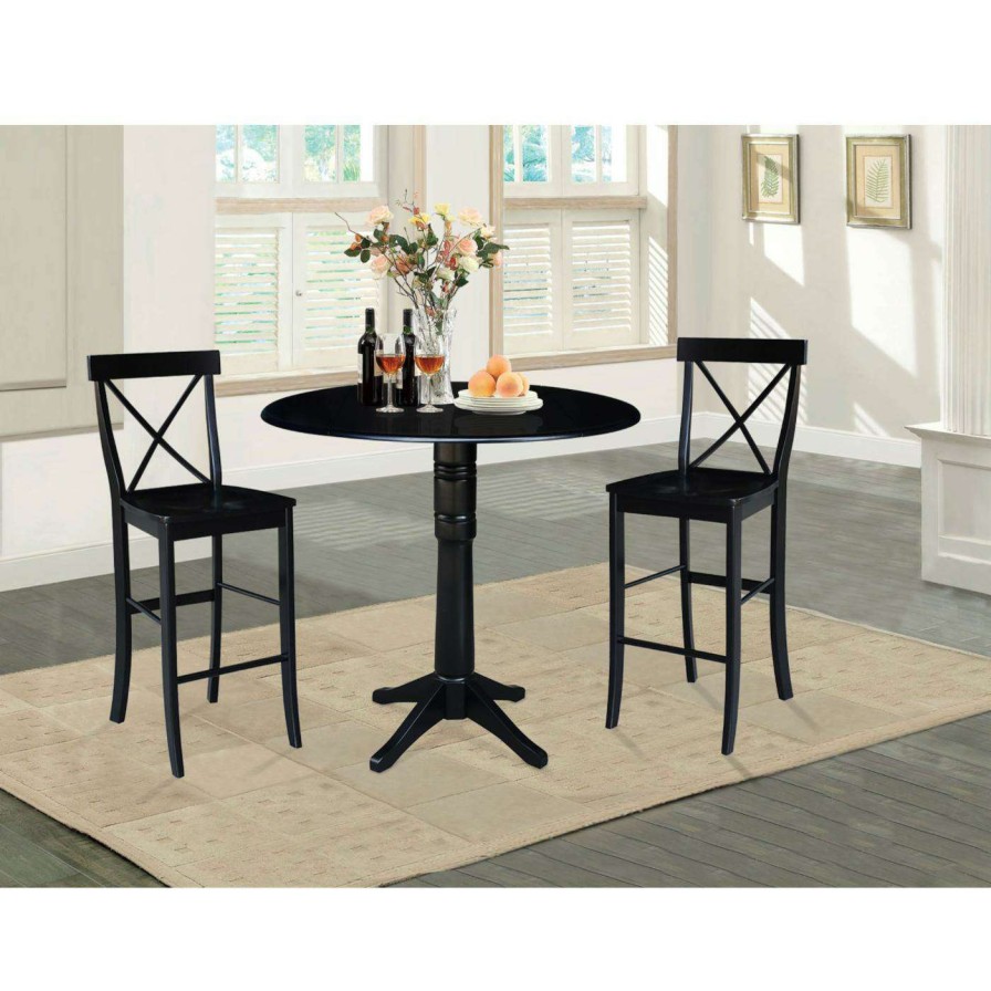 Dining Table Sets * | Discount International Concepts 42 In. Round Pedestal Bar Height Table With 2 Bar Height Stools