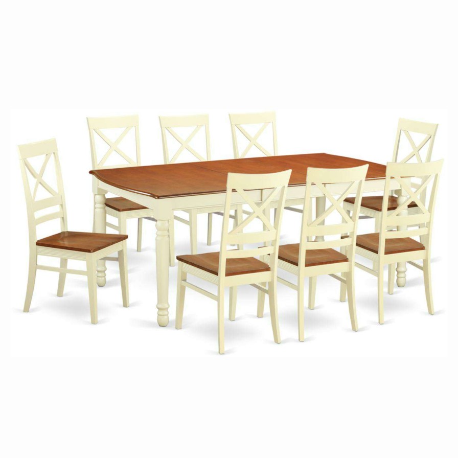 Dining Table Sets * | Best Sale Rectangle East West Furniture Dover 9 Piece Extension Rectangular Dining Table Set With Quincy Wooden Seat Chairs