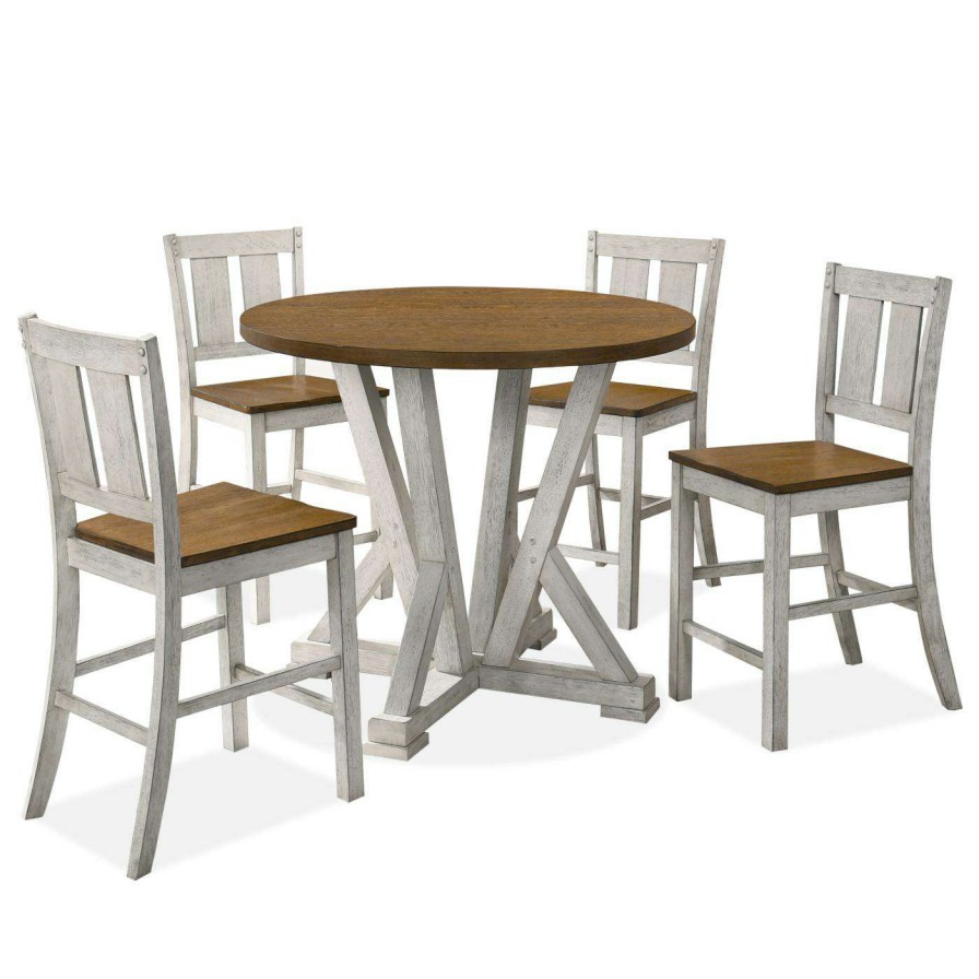 Dining Table Sets * | Promo Round Furniture Of America Milforde Farmhouse Dining Sets Light Oak