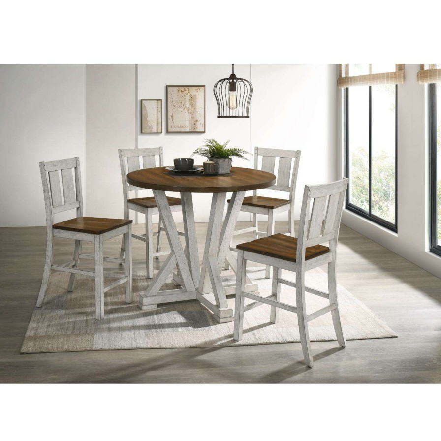 Dining Table Sets * | Promo Round Furniture Of America Milforde Farmhouse Dining Sets Light Oak