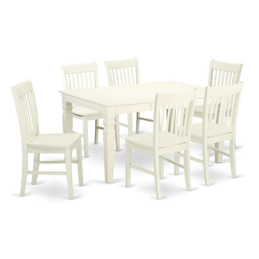 Dining Table Sets * | Coupon Casual Dining Sets East West Furniture Weston 7 Piece Extending Dining Table Set And With Slat Back Chairs Linen White