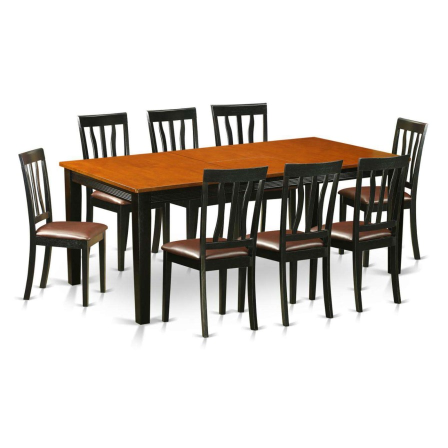 Dining Table Sets * | Best Deal Rectangle East West Furniture Quincy 9-Piece Splat Back Dining Table Set