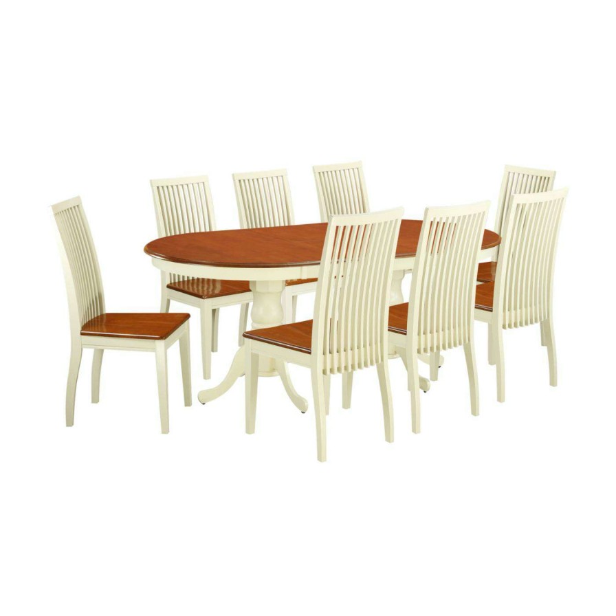 Dining Table Sets * | Coupon Oval East West Furniture 9 Piece Plainville Extending Dining Table Buttermilk / Cherry