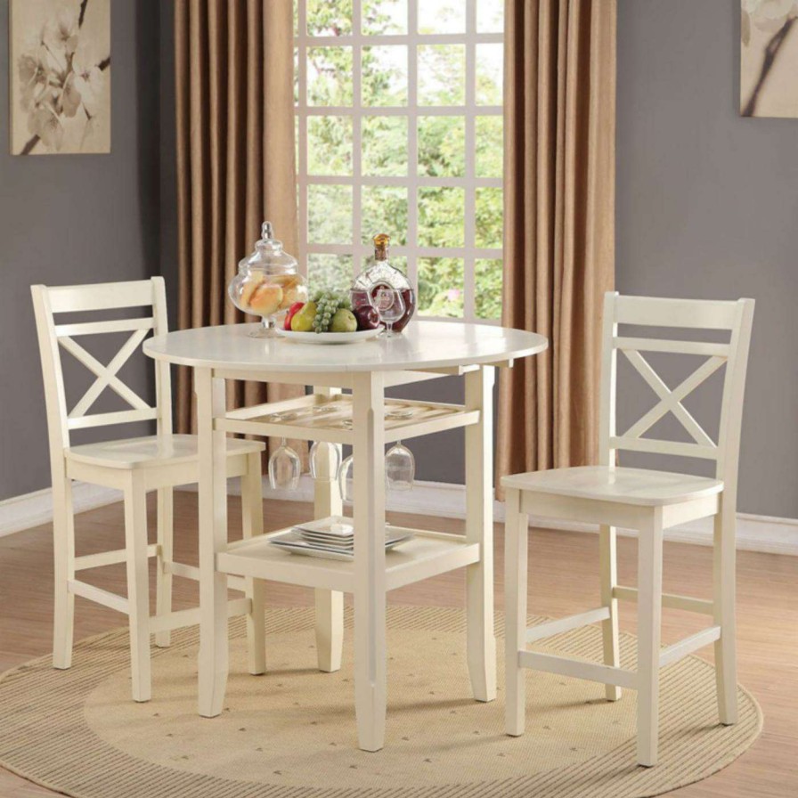 Dining Table Sets * | Outlet Round Acme Furniture Tartys 3 Piece Counter Height Dining Table Set Cream