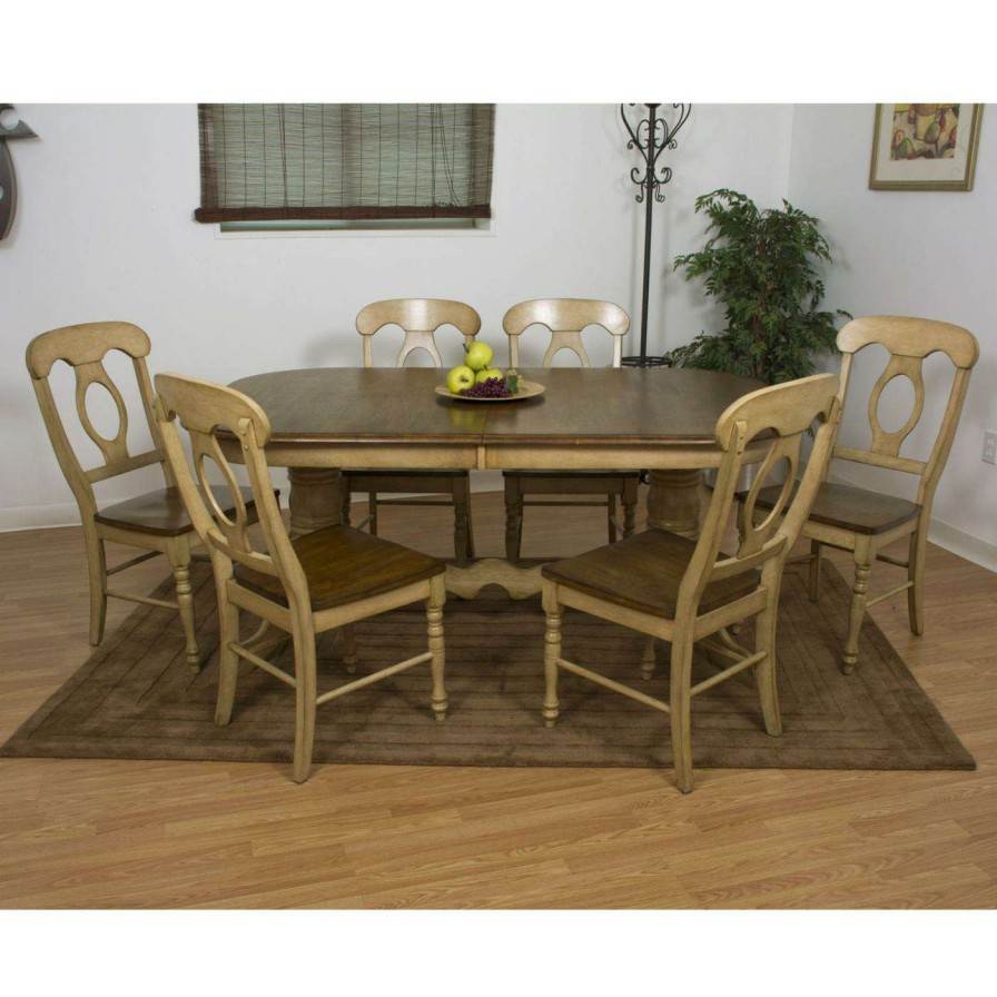 Dining Table Sets * | Outlet Rectangle Sunset Trading Brookdale 7 Piece Double Pedestal Dining Set With Napoleon Chairs