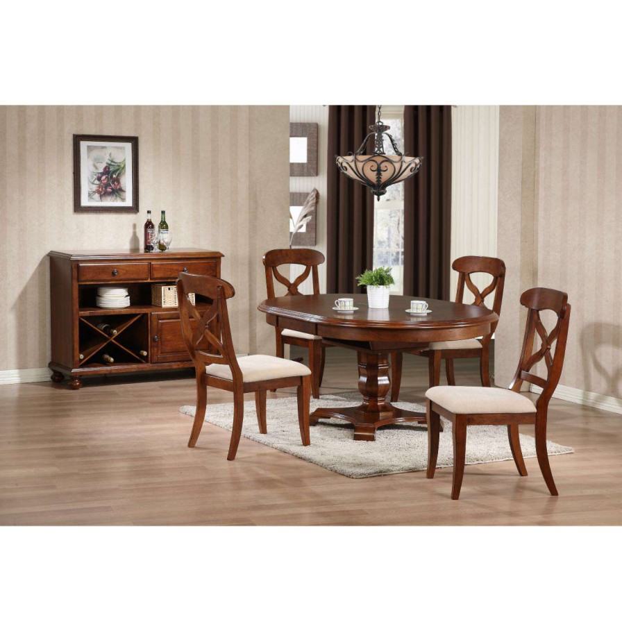 Dining Table Sets * | Flash Sale Oval Sunset Trading Andrews 5 Piece Pedestal Dining Set Chestnut