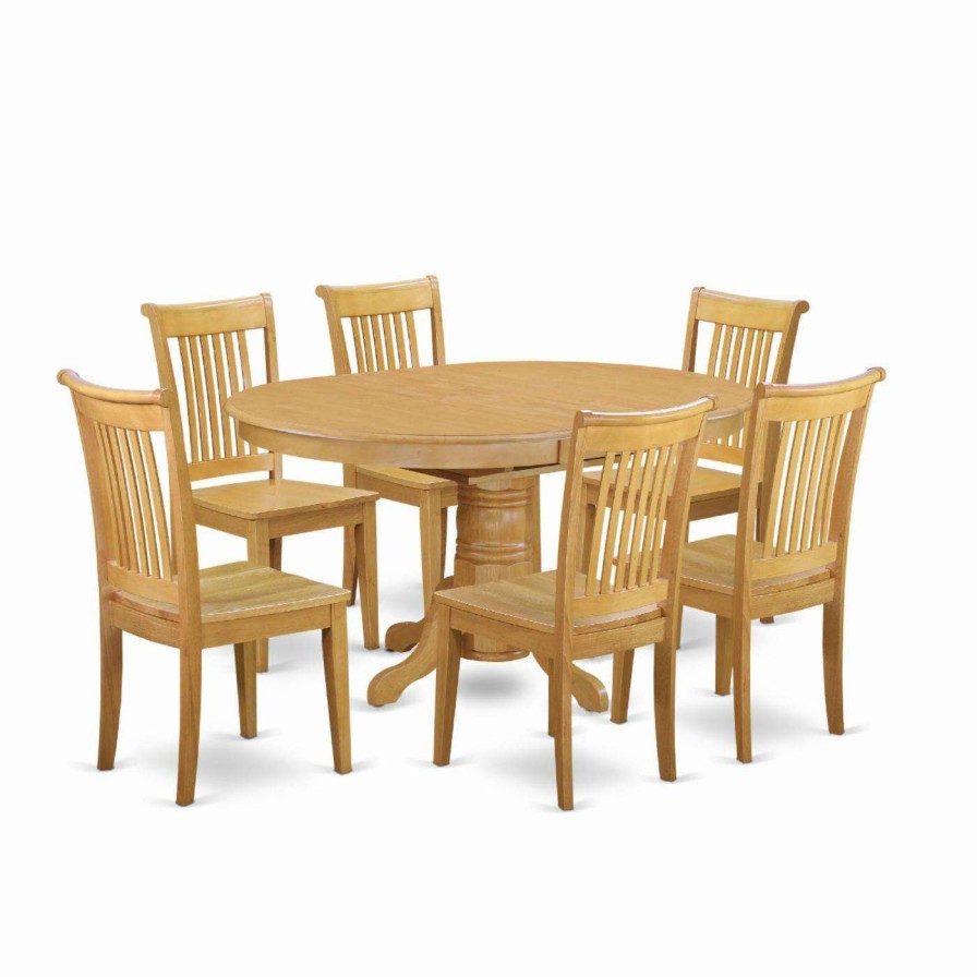 Dining Table Sets * | Wholesale Oval East West Furniture Avon Avpo7 Seven Piece Extension Dining Table Set Wood