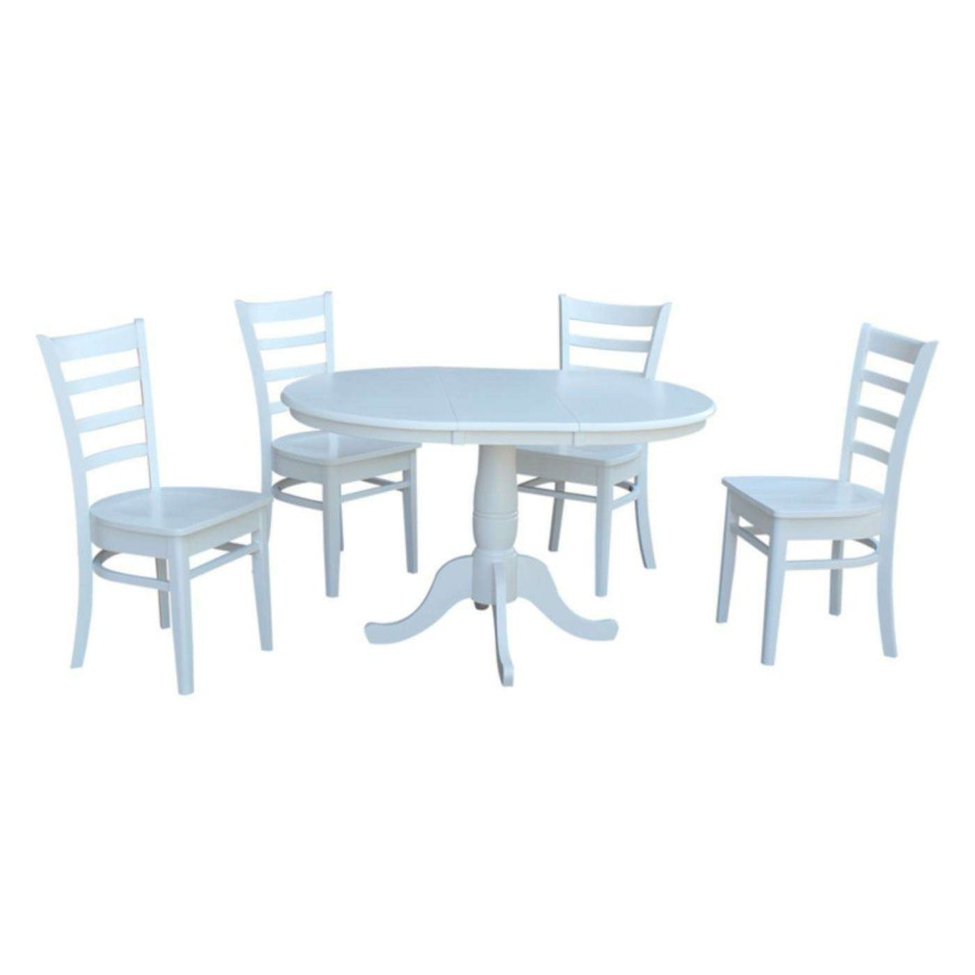 Dining Table Sets * | Top 10 International Concepts Round Extension 5 Piece Dining Set With Emily Chairs