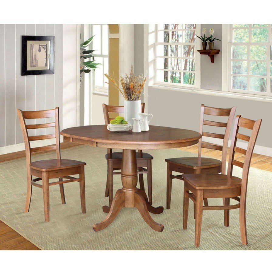 Dining Table Sets * | Top 10 International Concepts Round Extension 5 Piece Dining Set With Emily Chairs