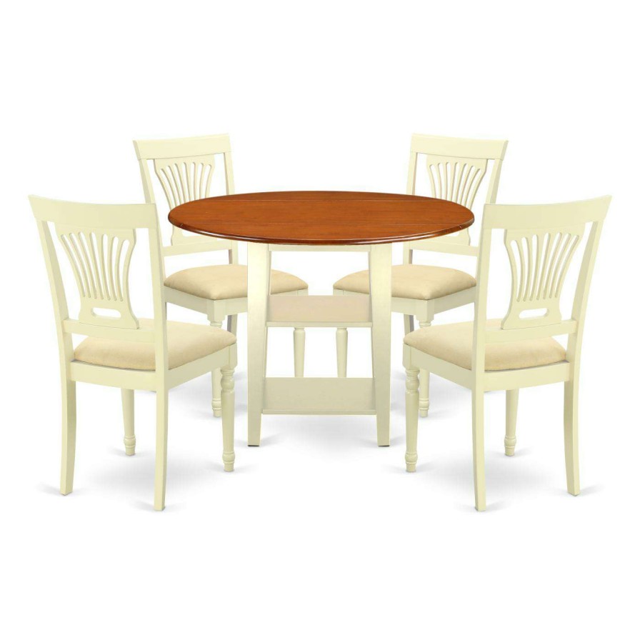 Dining Table Sets * | Buy East West Furniture Sudbury 5 Piece Round Dual Drop Leaf Dining Table Set