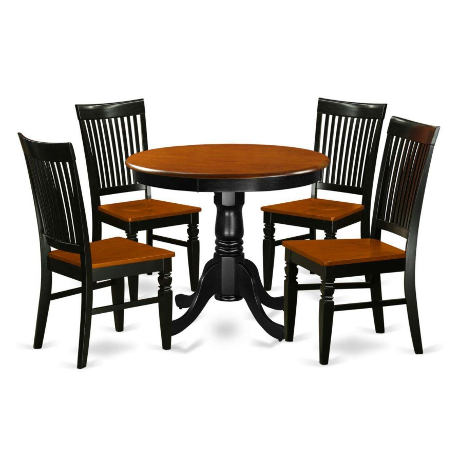 Dining Table Sets * | Cheap Casual Dining Sets East West Furniture Antique 5 Piece Round Dining Table Set With Wood Chairs