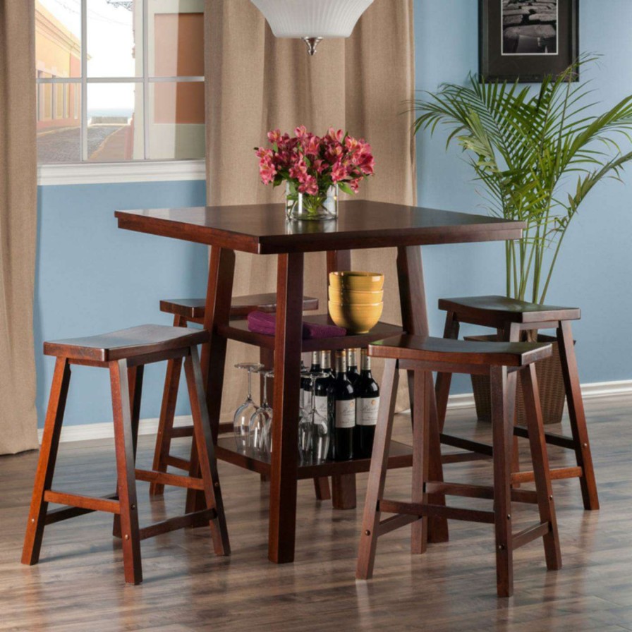 Dining Table Sets * | Hot Sale Square Winsome Orlando 5 Piece Counter Height Dining Table Set With Backless Stools