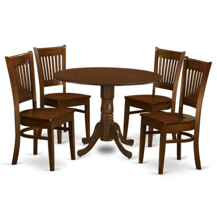 Dining Table Sets * | New Round East West Furniture 5 Piece Hepplewhite Modern Drop Leaf Dinette Dining Table Set